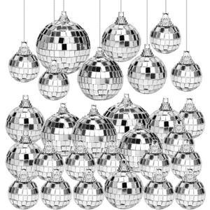 28 Pcs Disco Balls Ornaments Decoration Mirror Disco Ball Silver Ball Christmas Tree Ornaments for Home Holiday Birthday Wedding Dance Music Party Decorations, Assorted Sizes