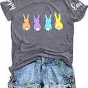 Easter Shirt Women Cute Bunny Graphic Tee Happy Easter Letter Printed Tshirts Casual Short Sleeve Easter Gift Tops Medium