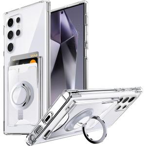 Shields Up for Samsung Galaxy S25 Ultra Case, Galaxy S25 Ultra Case, Minimalist Wallet Case with Card Holder & Ring Kickstand/Stand, Slim Protective Shockproof Cover for Samsung S25 Ultra - Clear