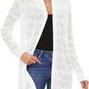 Women's Lightweight Summer Crochet Open Front Long Shawl Cardigan Hollow-Out Sweater size S (White)