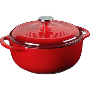 Lodge 4.5 Quart Enameled Cast Iron Dutch Oven with Lid  Dual Handles  Oven Safe up to 500 F or on Stovetop - Use to Marinate, Cook, Bake, Refrigerate and Serve  Island Spice Red