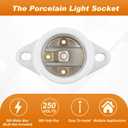 10 Pcs E26 Light Socket Porcelain Lamp Holder Socket Medium Keyless Threaded Base with Two Hole Flange Mounting and 6" Wire Indoor Garage Closet Lighting