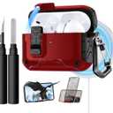 Lerobo for AirPods Pro 3 Case,(Compatible with MagSafe) with Phone Stand & Cleaning Kit,Full Drop Protection Magnetic Lock Cover Case Compatible for Apple AirPods Pro 3rd Generation,Black Red