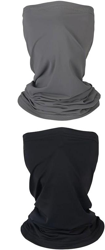 Mandydov Summer Cooling Neck Gaiter Face Mask Breathable Balaclava, UV Protection Wind Dust Proof Face Cover Scarf, Grey & Black, Pack of 2