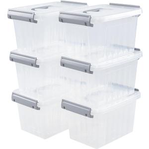 3 L Small Clear Storage Latch Box, 6 Pack Plastic Stackable Organizer Containers with Lids