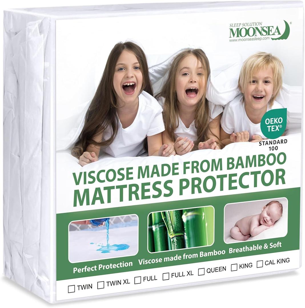 Waterproof Mattress Protector Twin Size, Skin Friendly and Breathable Twin Mattress Cover for Kids, Viscose Made from Bamboo Jersey Mattress Pad with 14" Deep Pocket