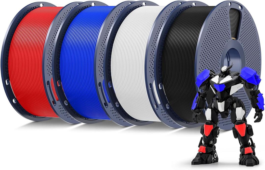 SUNLU PETG Filament 1.75mm 4KG Bundle,Less Stringing and Good Layer Adhesion,Individually Vacuum Packed, 3D Printer Filament 4kg,1kg per Spool,Pack of 4, 4 Colors,Black+White+Klein Blue+Red