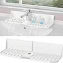 Silicone Kitchen Countertop & Sink Splash Guard, Silicone Sink Faucet Drying Mat, Faucet Mat for Kitchen Sink, 16.9 x 5.5 x 3.9 Splash Guard for Kitchen, Bathroom (Transparent)