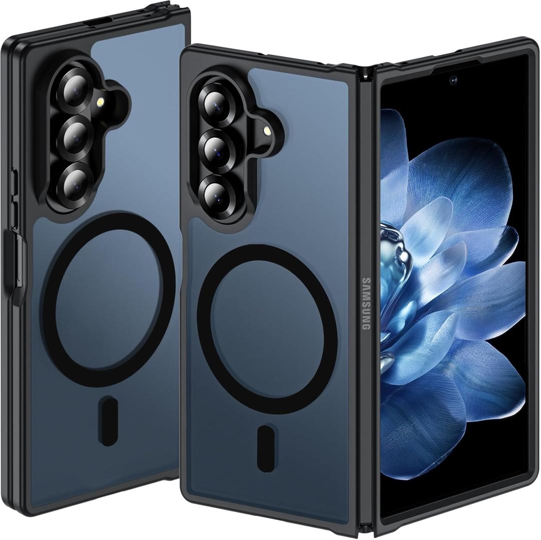 Hensinple for Samsung Galaxy Z Fold 6 Case Magnetic, Z Fold6 Case [Compatible with MagSafe][Slim Fit], Magnetic Charing Translucent Matte Back Shockproof Phone Case for Z Fold 6, Black