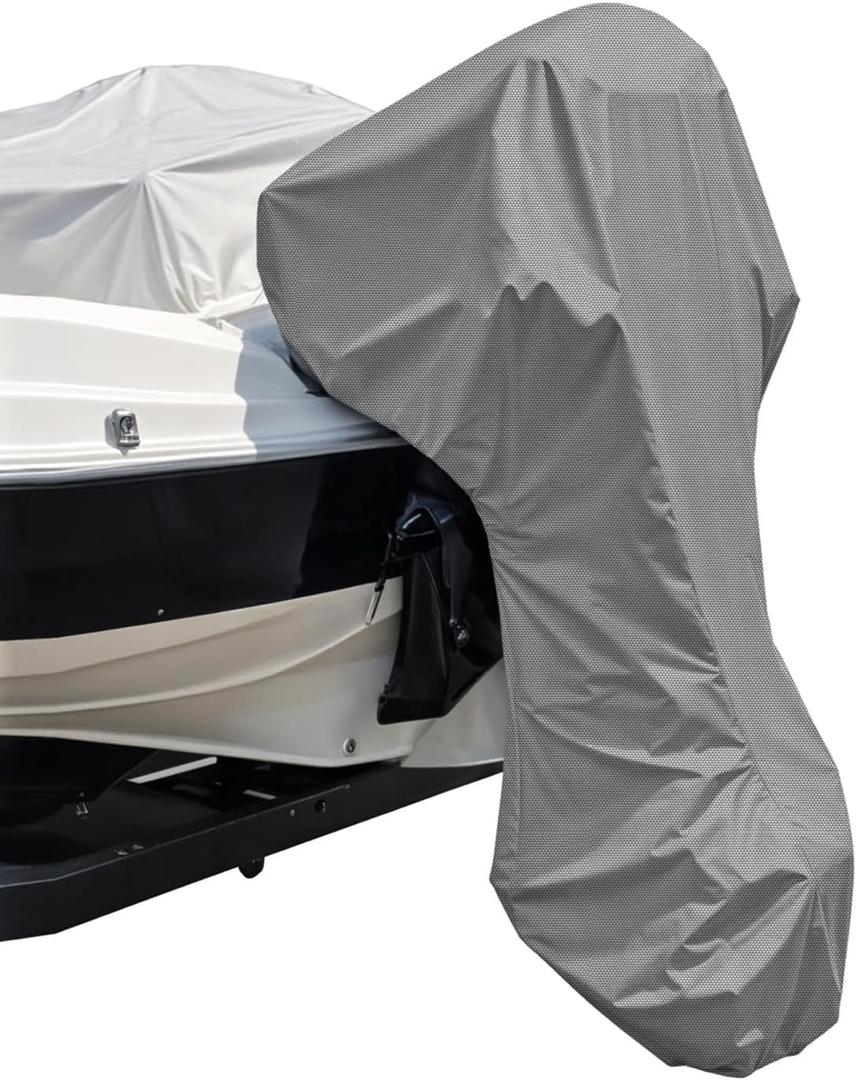 Seal Skin Covers Outboard Motor Cover with Zipper, Waterproof, UV-Proof, Trailerable Full Size Boat Engine Cover for Motor, Fade Resistant, Gray Color, Fits 100-150HP (90-140HP)