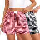 HONGTEYA Boxer Shorts for Women Casual Summer Pajama Shorts Women Gingham Plaid Shorts Y2k Beach Bottoms (M)
