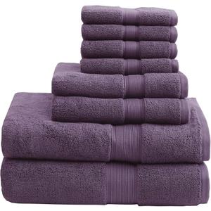 Madison Park 800GSM Bathroom Towel Set of 8 100% Cotton Bath Towel Set for Bathroom Luxurious Highly Absorbent 2 Bath Towels 2 Hand Towels 4 Washcloths Quick Dry Spa Quality Purple (Multi-Size Set (30 x 54, 16 x 28, 13 x 13 In))