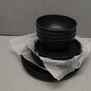 Grow Forward 16-piece Premium Wheat Straw Dinnerware Sets for 4 - Unbreakable Dishwasher & Microwave Safe Plastic Plates and Bowls Sets - Patio, Outdoors, RV, Camping Dishes - Midnight