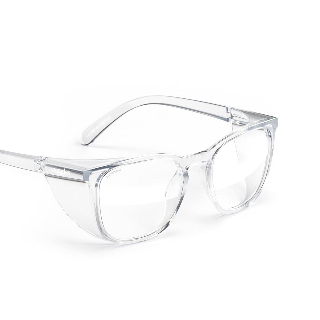 Stoggles Square Z87.1 Certified Polycarbonate Wide Fit Safety Glasses, Scratch & Shatter-Proof, Blue-Light & UV Blocking Lens, Top & Side Shields, Anti-Fog Dip Coated, Protective & Stylish Eyewear (Clear)