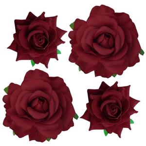 Topbuti Rose Hair Clip Flower Hairpin Rose Brooch Floral Clips, 4 Pcs Fabric Flowers Hair Clips Mexican Hair Flowers Pin up Headpieces for Woman Girl Wedding Party Mother's Day (Dark Red)