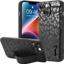 OOK Compatible with iPhone 14 Leopard Case with Wrist Strap, Black Leopard TPU Shockproof Protection Slim Cover with Camera Protection for Women Girls, for 6.1inch