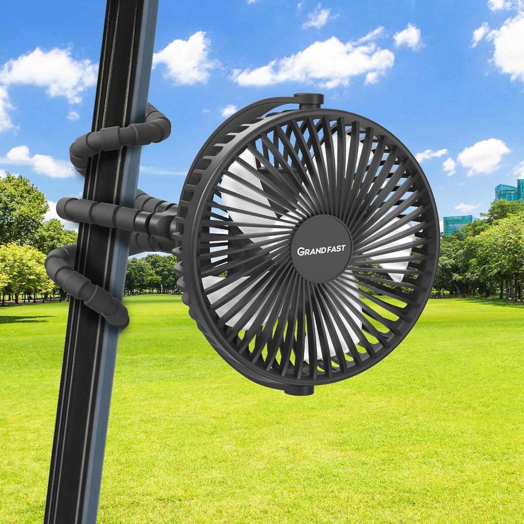 10000mAh Rechargeable Golf Cart Fan, 50H Run, Compatible with EZGO Club Car Yamaha, 7 inch Clip On Fan with Sturdy Tripod, 360 Pivot, 3 Speed & Timer, Cooling for Golf Cart