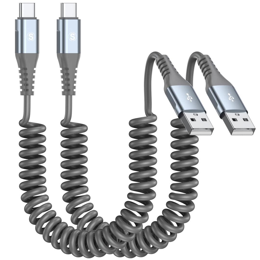 Coiled USB C Cable 2pack 3.3ft, USB A to USB C Cable for Car, Fast Charger Cord for iPhone 17 16 15 Pro Max Plus Samsung Galaxy S26 S25 S24 S23 S22 S21 S20 Note 20 10 9 Flip A54 A15 A14 Pixel LG Moto