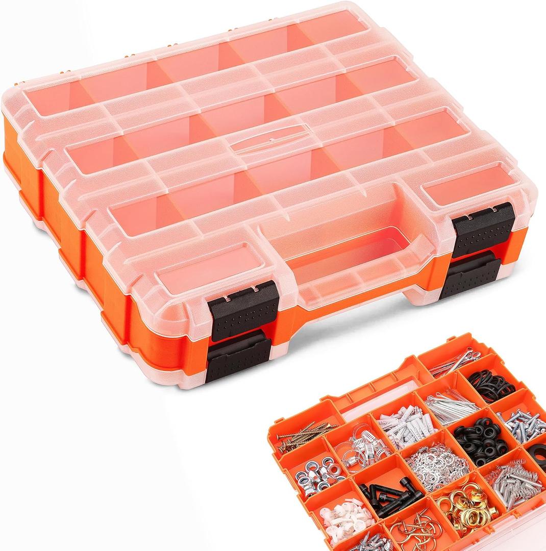 HORUSDY Small Parts Organizer, 34Compartments Double Side parts organizer with Removable Dividers, Double Side Tools Box Screw Organizer For Nuts, Bolts, Screws, Nails, Small Hardware