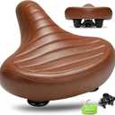 Wide Bike Seat for Men Women Comfort, Large Soft Padded Bicycle Seat Cushion, Oversized Comfortable Replacement Saddle for Beach Cruiser, City Bike, MTB, Ebike, Scooter, Stationary Exercise Bike (C2 Brown)
