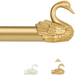 TANGWIN Gold Farmhouse Curtain Rods for Windows:66-120 Inch Adjustable Curtain Rod for Bedroom Living Room,Heavy Duty Decorative Rustic Drapery Rods with Vintage Swan Finials Easy Install,Brass Gold