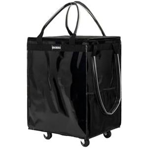 (Medium,Black)Reusable Grocery Bag on Wheels, 70L Foldable Rolling Tote, Carries Up to 66 lbs Shopping Trolley, Zipper Clouser Shopping Carts for Trips, Laundry, 4 Heavy Duty Wheels and 3 Handles