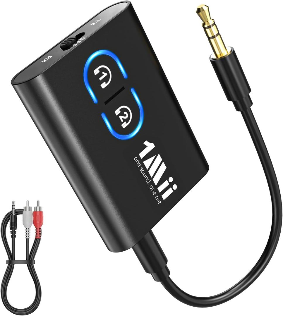 1Mii Bluetooth 5.3 Transmitter Receiver for TV to Wireless Headphones, Dual Link aptX Adaptive/Low Latency/HD Audio, Aux Bluetooth Audio Receiver Adapter for Home Stereo, Airplane, Boat, Gym