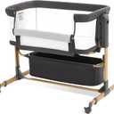 Baby Bassinet Bedside Sleeper,3-in-1 Rocking Bassinet for Baby with 6-Level Height Adjustable, 4 Wheels & Breathable Mesh Walls, Portable Bedside Crib with Mattress for Newborn (Dark Grey)