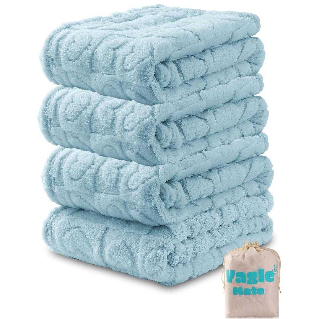 4 Pcs Baby Blankets,Fleece Checkered Blanket, Fluffy Small Crib Blankets for Boys, Toddler Receiving Blankets 3040 Blue