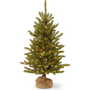 National Tree Company 4 ft Pre-Lit Kensington Mini Artificial Christmas Tree, 150 Clear Lights, 284 Tips, Burlap Base, Green