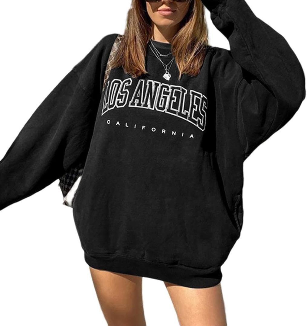 LilyCoco Women's Graphic Sweatshirts Oversized Long Sleeve Sweatshirt Pullover Tops (XX-Large, Dark Green)