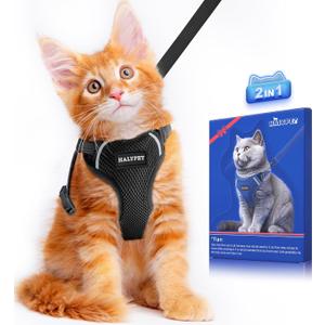 Halypet Cat Harness and Leash Set [ MAX Safety Third Generation ] Escape Proof Soft Adjustable Cat Leash Breathable Comfortable Vest Easy to Wear Kitten Harness for Outdoor Walking (X-Small (4-6lb), H200 Pro Black)
