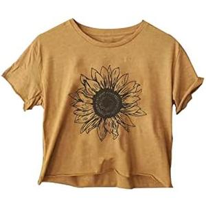 Women's Casual Summer Crop Top Cute Sunflower Graphic Crop Top for Teen Girl, Size M