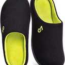 VeraCosy Men's Two-Tone Memory Foam House Slippers Indoor Outdoor Durable Rubber Sole Size 9-10 (Black/Neon Green)