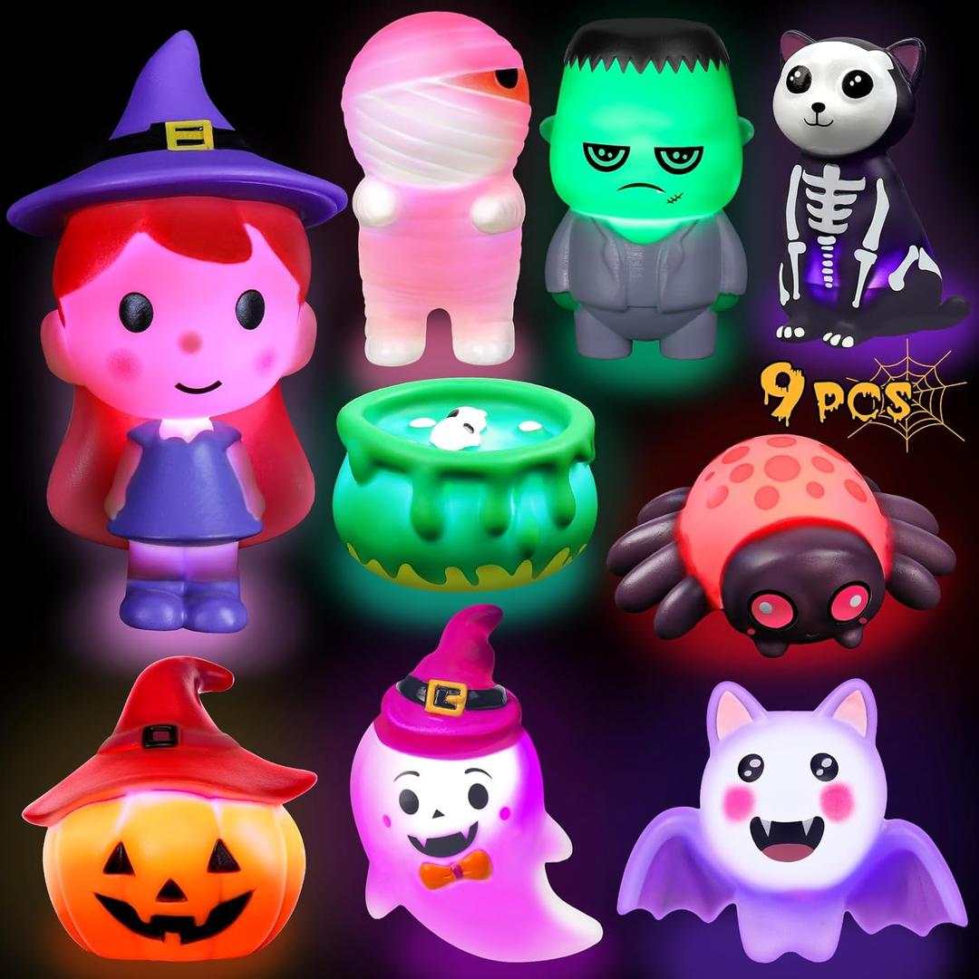 Halloween Light Up Bath Toys for Toddlers Kids, 9 Pack No Hole Bath Toys LED Light Bath Time Water Toys for Bath Tubs Bathroom, Halloween Toys for Kids Toddlers Boys Girls Halloween Party Favors Gifts