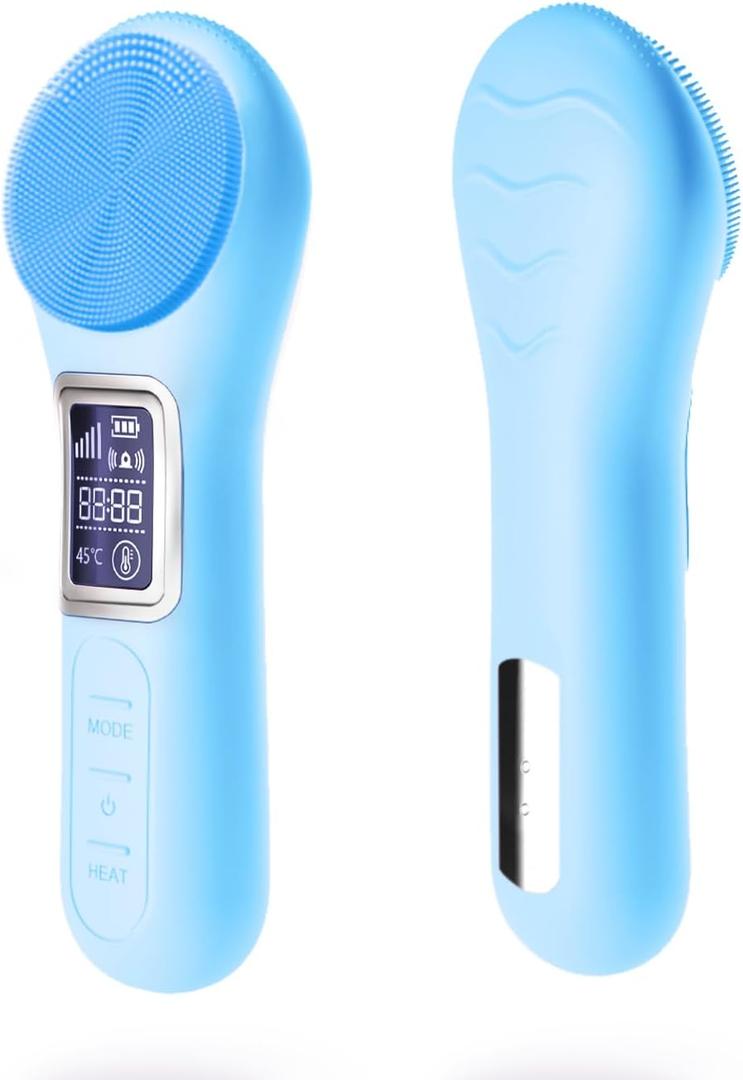 WOVAZUS Facial Cleansing Brush, IPX7 Waterproof Rechargeable Face Scrub Brush for Cleansing, Exfoliating and Massaging, Electric Face Scrubber - Blue