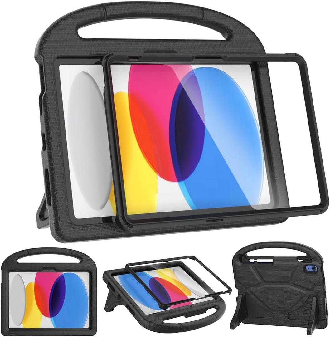 SUPLIK Kids Case for iPad A16 11-Inch 2025 (11th Gen) & iPad 10th Generation (10.9" 2022), Durable Shockproof Stand Cover with Screen Protector/Pencil Holder/Handle for Kids, Black