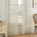 Vintage Khaki Lace Curtains 63 Inch Length 2 Panels Set Country Floral Sheer Curtains for Bedroom Living Room Rod Pocket Light Filtering Farmhouse Flower Curtain Window Drapes Rustic Decor, 52x63