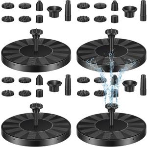 4 Pack Solar Bird Bath Fountain Pump with 6 Nozzle Water Floating Solar Fountain Panel Powered Bird Bath for Pond Garden Fish Tank Pool(5.1 Inch)