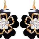 Navachi 18k Gold Plated White Crystal Acetate Blooming Flowers Leverback Earrings