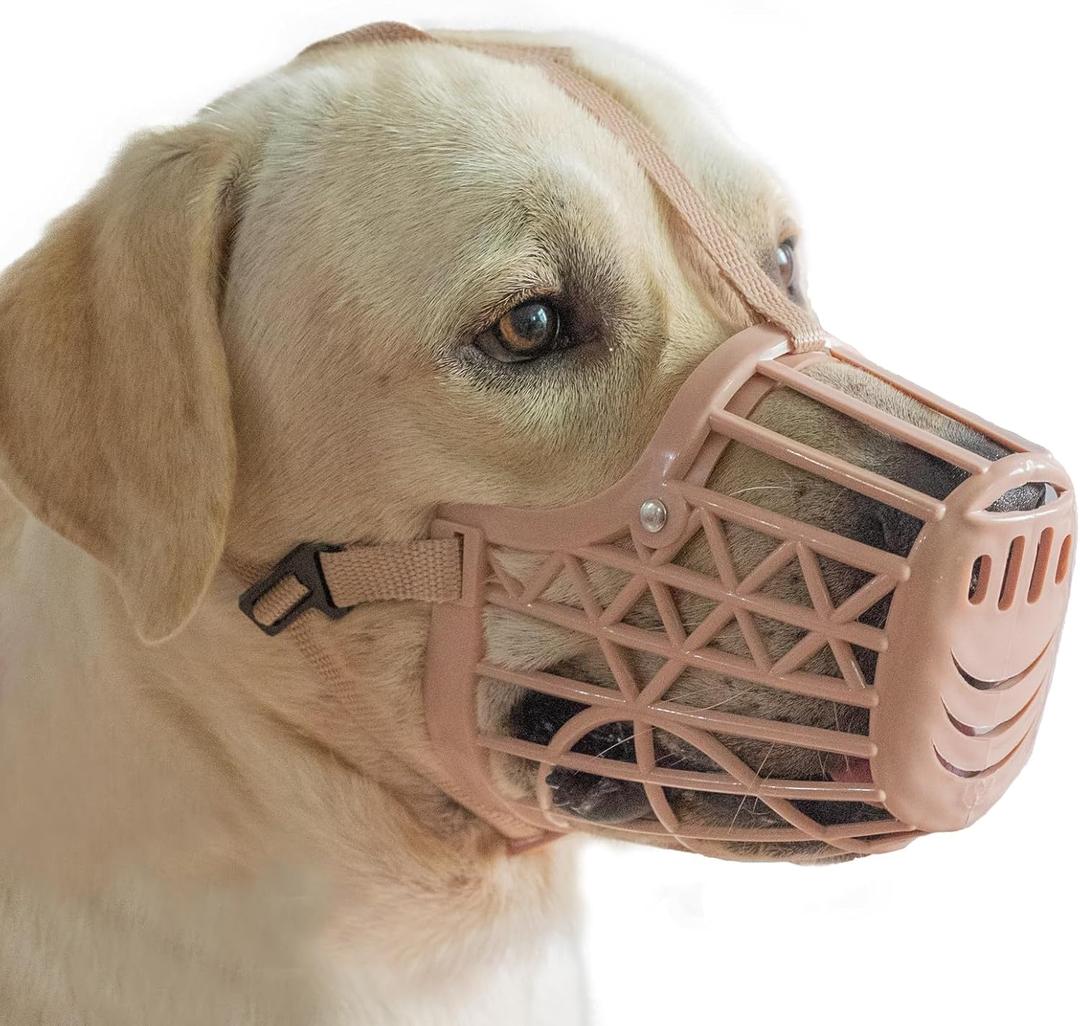 Basket Dog Muzzle for Large Medium Small Dogs, Cage Muzzles to Prevent Biting Chewing Licking Scavenging, Mouth Cover with Adjustable Strap for Vet Visits, Grooming, Walking(Size 4, Beige)