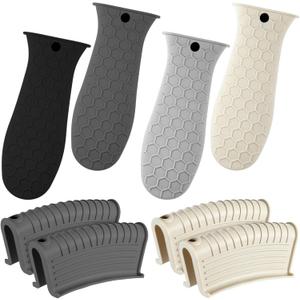 Patelai 8 Pcs Silicone Pot Holders Cast Iron Handle Cover Heat Resistant Pot Handle Covers Potholder Non Slip Reusable Pan Sleeve for Frying Pan Kitchen Supplies (Black,Gray,Light Gray,Khaki)