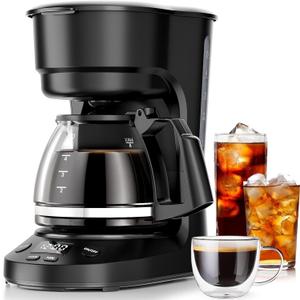 Kismile 5-Cup Drip Coffee Machine with LED Display, Small Coffee Maker with Anti-Drip, Timer, Auto Shut-Off, Dry-Boil Protection, Removable Funnel, Compact, Ideal for Home & Office
