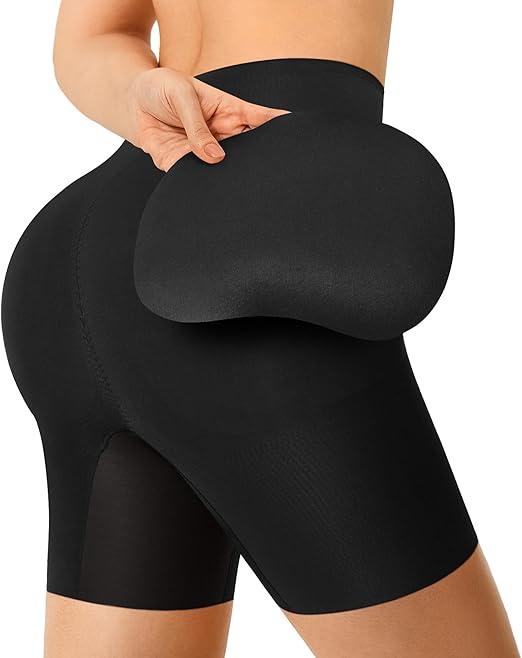 Nebility Women's Butt Lifting Shapewear - Built-in Hip & Butt Pads Mid-Rise Padded Shaper Shorts Booty Enhancer Lifter Beige Size L
