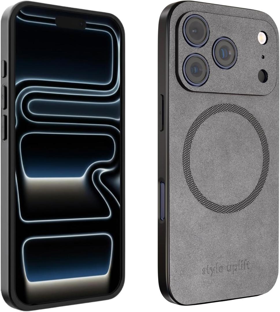 SU - Suede Case for iPhone 17 Pro Max Premium Gray Suede Magnetic Case - Compatible with MagSafe, Shield Slim & Protective Design Cover, Wireless Charging for iPhone 17 Pro Max (Dark Grey (Suede))