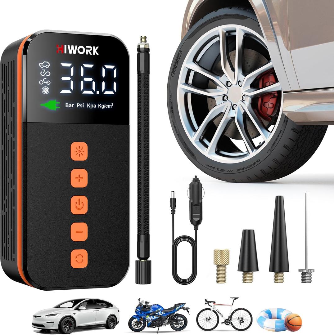 12V Air Compressor, Tire Inflator Portable Air Pump 150 PSI 12V DC Electric Inflator for Car Tires Bikes Balls Balloons and Other Inflatables with Digital Gauge and SOS Light