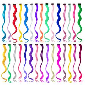 EuTengHao 30 Packs Colored Clip in Hair Extensions 22'' Colorful Curly Hair Extensions Clip in for Women and Kids Multi-Colors Party Highlights Streak Synthetic Hairpieces (30 Colors Set)