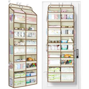 Yecaye 5-Tier Over The Door Organizer Dual-Column, 80lbs Load Over The Door Storage of 10 Compartments, Heavy Duty Door Organizer Hanging for Bedroom Closet Nursery Bathroom Pantry, Beige, 2 Pack