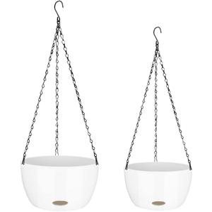 Sungmor Self Watering Hanging Planter for Indoor Plants, 9.4" & 11.2" 2-PACK Large White Plastic Hanging Basket, Garden Flower Pots with Hanging & Standing Design, Thickened Sturdy Drainage Plant Pots