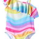 PATPAT Toddler Girl Swimsuit Cute Pattern Print One Piece Ruffle Shoulder Single Spaghetti Strap Bathing Suit (4-5T, Pink)